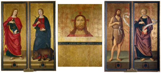 Buste du Christ, Saint Jean-Baptiste et Saint Pierre. Fermé